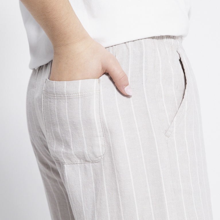 Linen blend pants "Roxy striped star" Beige